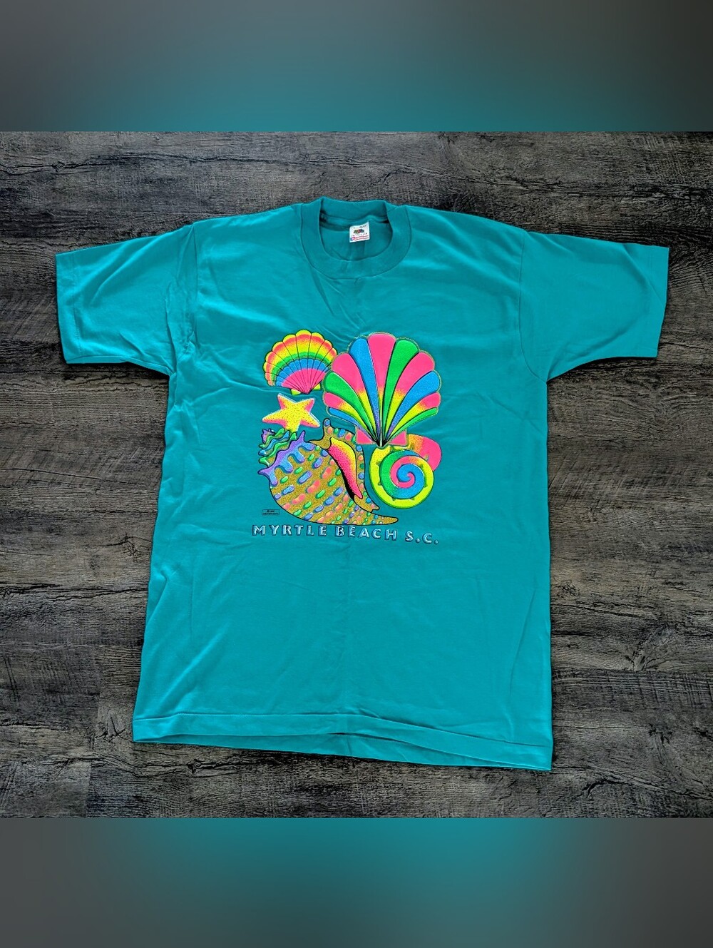 Myrtle Beach Neon Shells 1991 Vintage Single Stitch Made In USA T-Shirt Size L